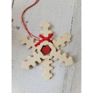 Wooden snowflake heart bow ornament Xmas decor